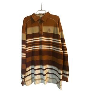 GUC Men's Long Sleeve Polo Style Shirt Buttons Collar Stripe Brown Size 2XL